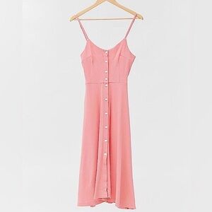 Lisa Says Gah Gwen Button-Front Midi Dress Pink Salmon Ribbed Knit Cotton Small